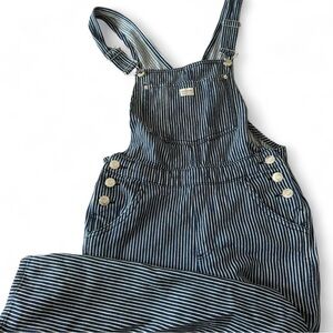 Pull&Bear Striped Denim Overalls - Blue & White